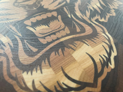 Wood inlay cutting board - tiger design