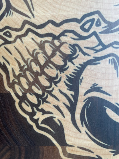 Wood inlay cutting board - skull girl design