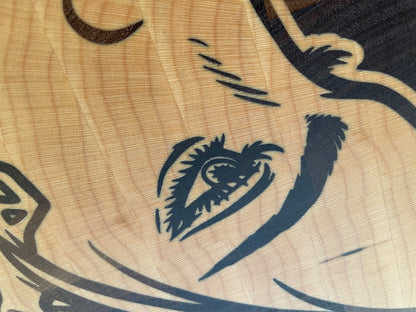 Wood inlay cutting board - skull girl design
